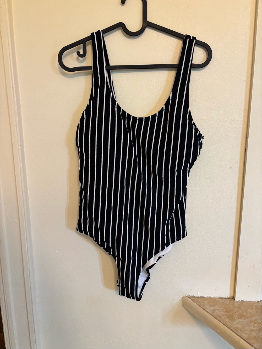 H&M Black and White Striped One-Piece Swimsuit